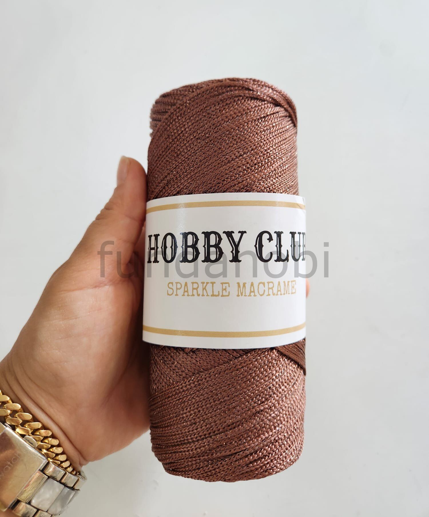Hobby Club Sparkle Simli Polyester Makrome İpi 200 gr KAHVERENGİ