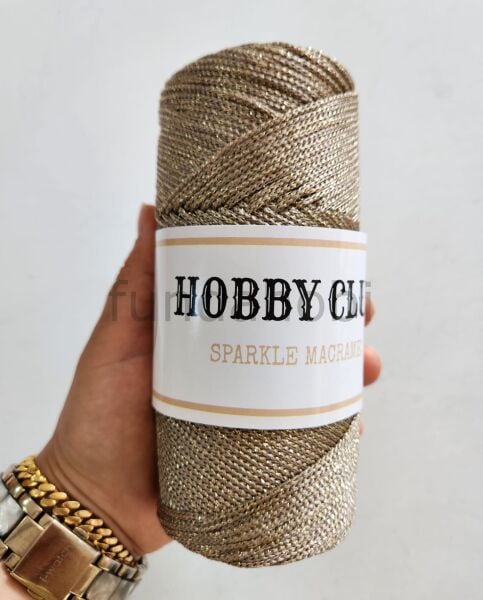 Hobby Club Sparkle Simli Polyester Makrome İpi 200 gr Koyu Gold