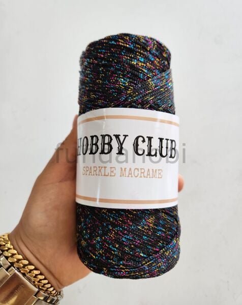 Hobby Club Sparkle Simli Polyester Makrome İpi 200 gr SiyahGri
