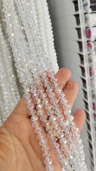 8 mm Faset Kesim Kristal Cam Boncuk - İpe Dizili  (1 Dizi)