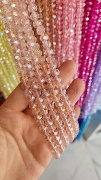 8 mm Faset Kesim Kristal Cam Boncuk - İpe Dizili  (1 Dizi) AÇIK PEMBE