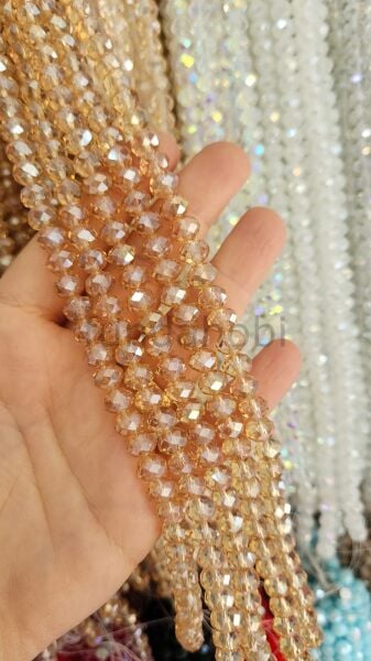 8 mm Faset Kesim Kristal Cam Boncuk - İpe Dizili  (1 Dizi) BalKöpüğü