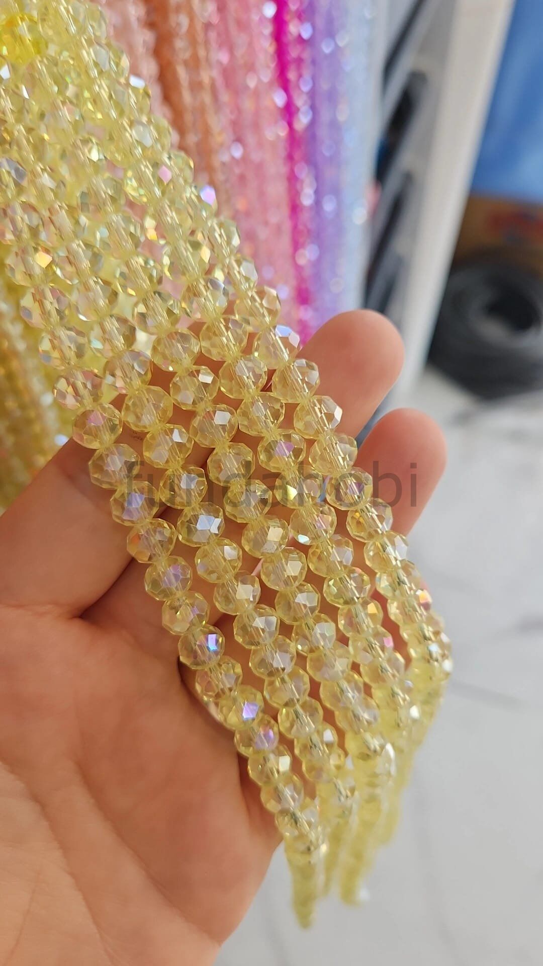 8 mm Faset Kesim Kristal Cam Boncuk - İpe Dizili  (1 Dizi) NeonSarı