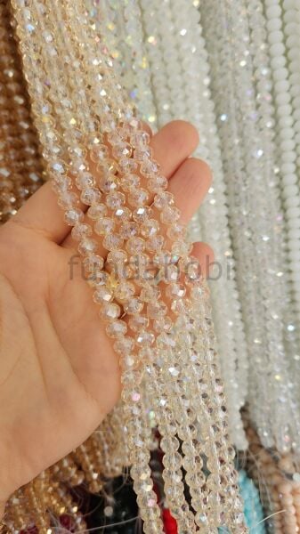 8 mm Faset Kesim Kristal Cam Boncuk - İpe Dizili  (1 Dizi) TEN