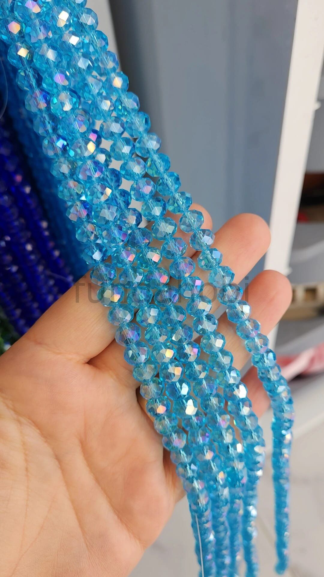 8 mm Faset Kesim Kristal Cam Boncuk - İpe Dizili  (1 Dizi) TURKUAZ