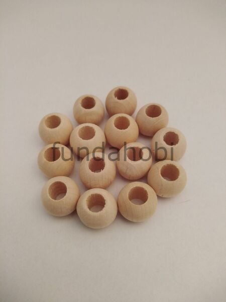 Geniş Delikli Ham Ahşap Makrome Boncuğu 12 mm 30 gr