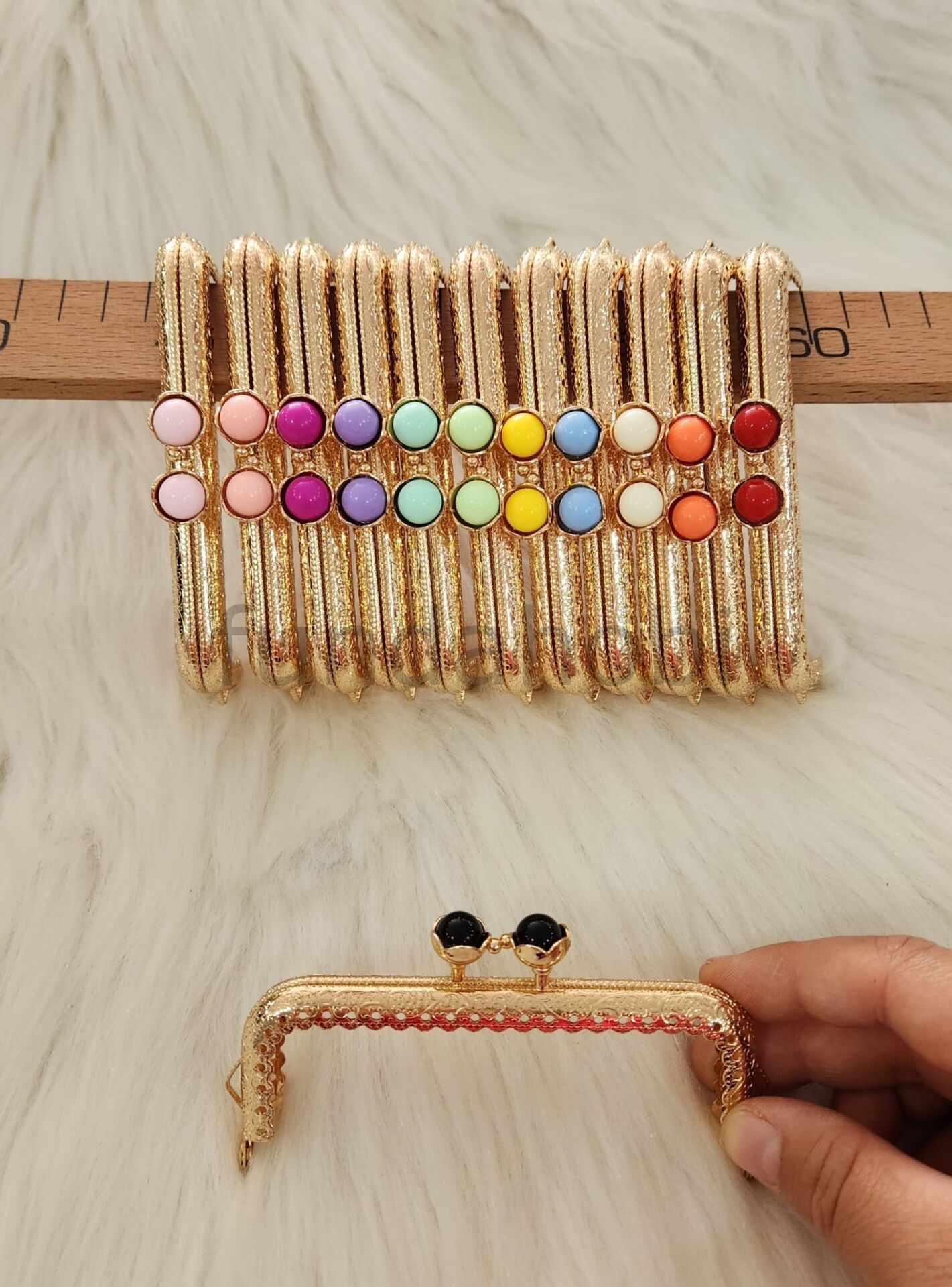 Boncuklu Cüzdan Klipsleri-Kare Gold Model