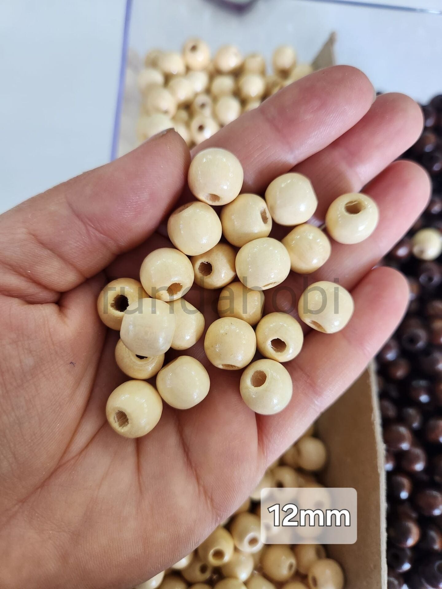 12 mm Doğal Ahşap Boncuk - Renkli ve Ham Makrome Boncuğu (Renk Seçenekli)25gr Cilalı