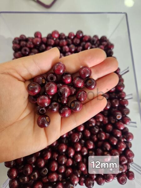 12 mm Doğal Ahşap Boncuk - Renkli ve Ham Makrome Boncuğu (Renk Seçenekli)25gr bordo