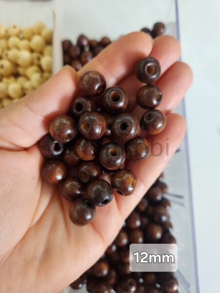 12 mm Doğal Ahşap Boncuk - Renkli ve Ham Makrome Boncuğu (Renk Seçenekli)25gr KAHVERENGİ