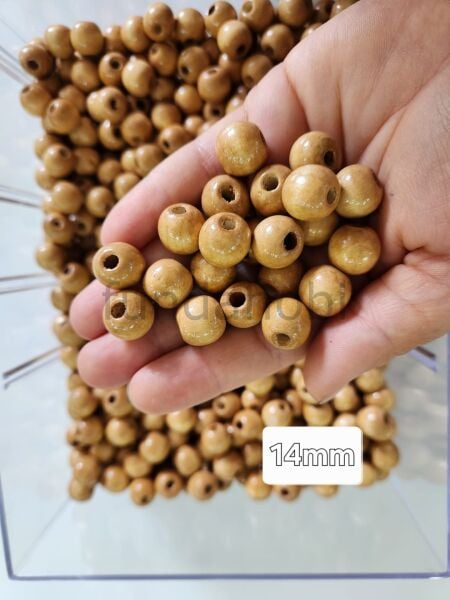 14 mm Doğal Ahşap Boncuk - Renkli ve Ham Makrome Boncuğu (Renk Seçenekli)25gr Cilalı