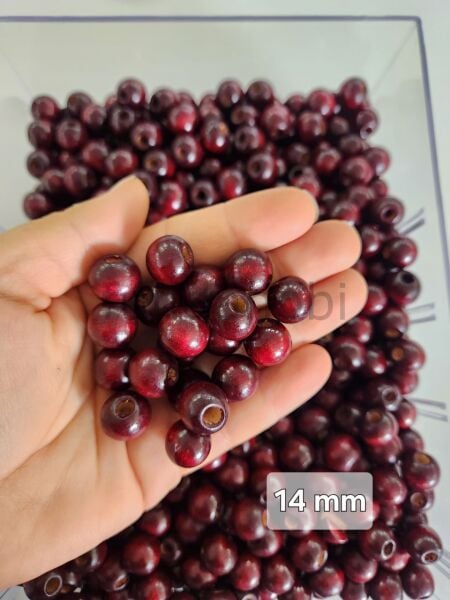 14 mm Doğal Ahşap Boncuk - Renkli ve Ham Makrome Boncuğu (Renk Seçenekli)25gr bordo