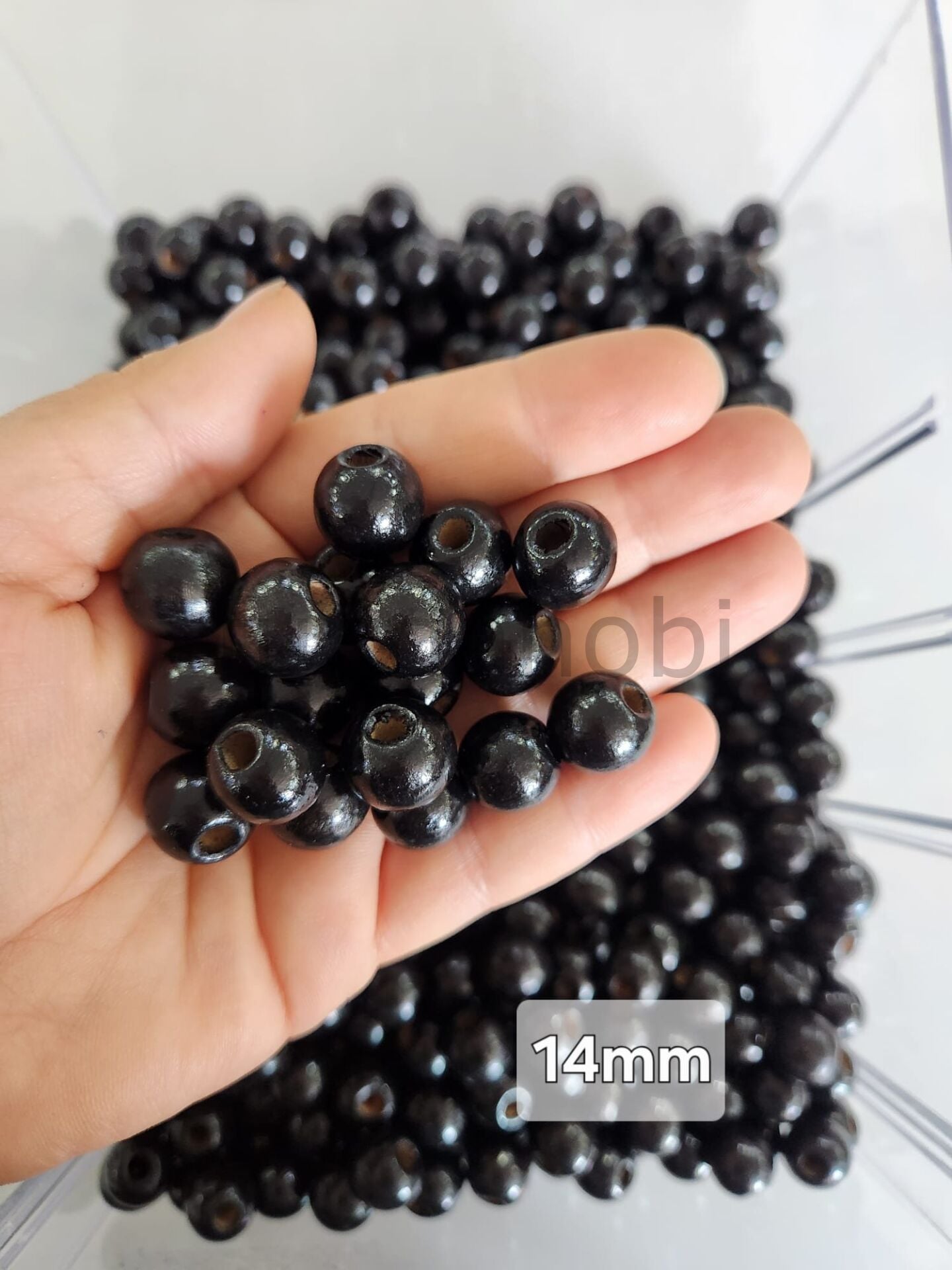 14 mm Doğal Ahşap Boncuk - Renkli ve Ham Makrome Boncuğu (Renk Seçenekli)25gr SİYAH
