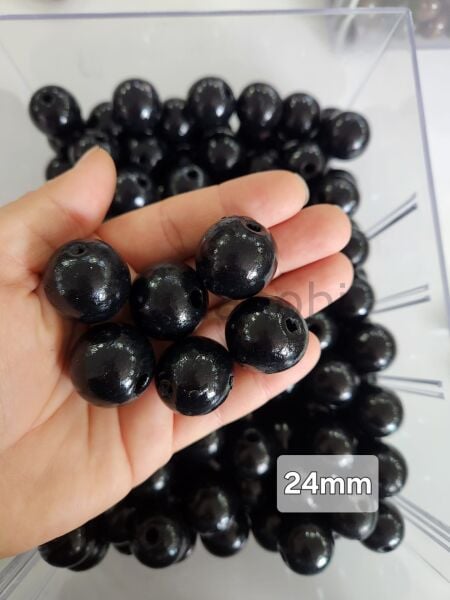24 mm Siyah Ahşap Boncuk Büyük Boy Cilalı Tahta Boncuk (10adet)