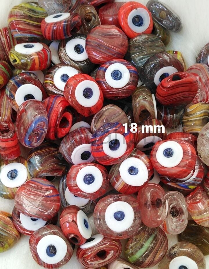 18 mm KırmızıEbruli Danagözü Cam Nazar Boncuğu
