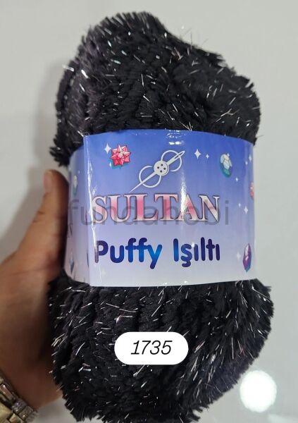 Sultan Puffy Işıltı Peluş İp 1735 siyahgümüş