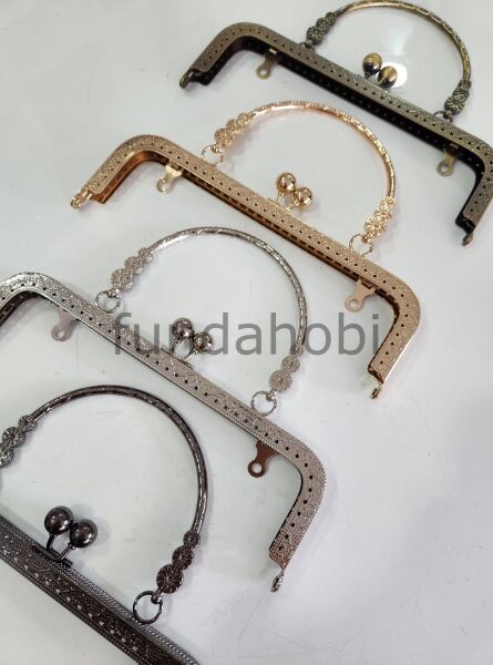 Metal Çanta Bursu İşlemeli Tutma Saplı GRİ