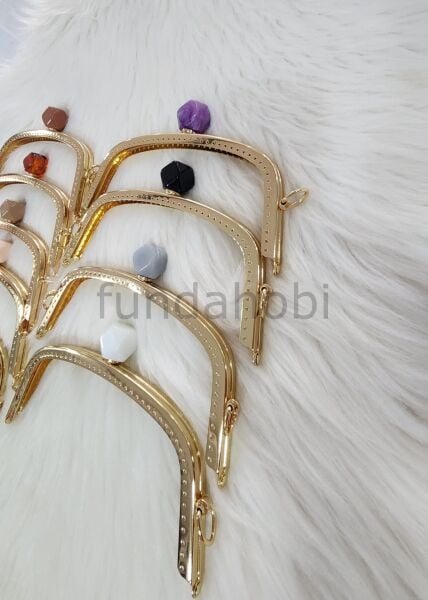 Boncuklu Metal Burs -Gold