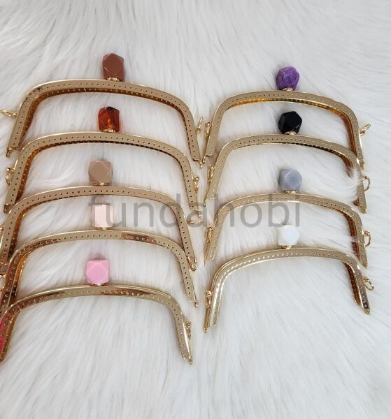 Boncuklu Metal Burs -Gold