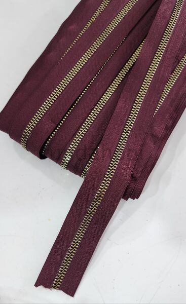 Gold Plastik Diş Metrelik Fermuar -Bordo