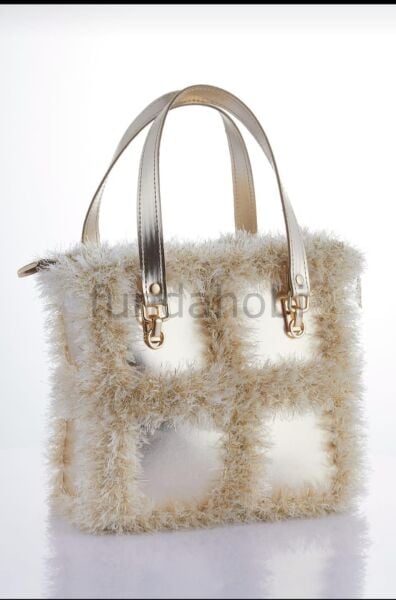 Kare Parçalı Çanta Seti Gold