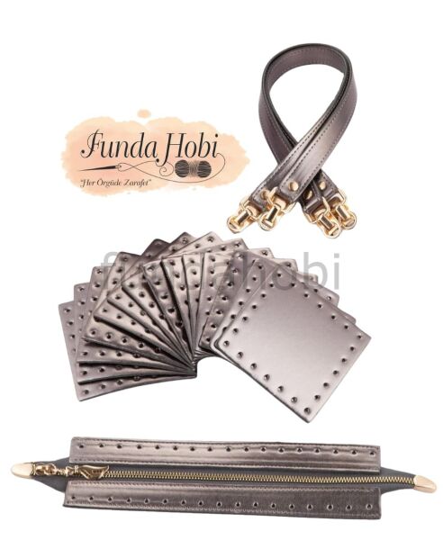 Kare Parçalı Çanta Seti Antrasit