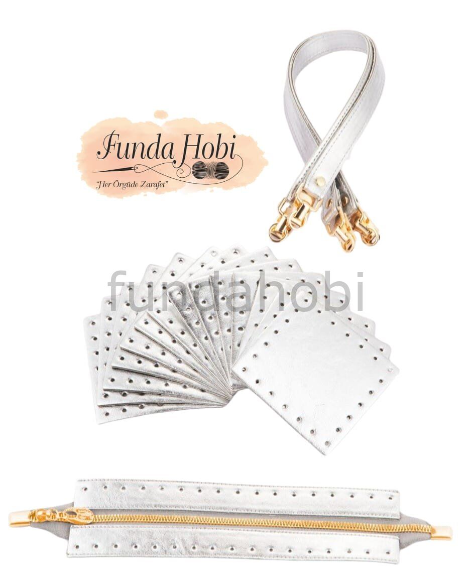 Kare Parçalı Çanta Seti GÜMÜŞ