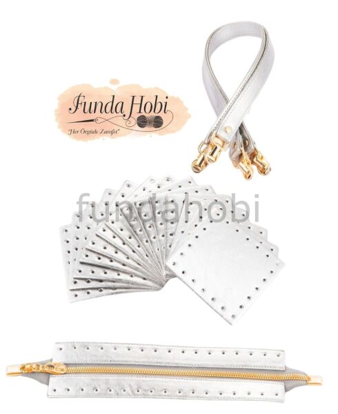 Kare Parçalı Çanta Seti GÜMÜŞ