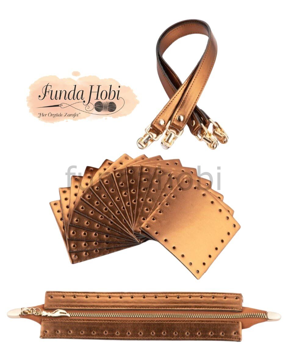 Kare Parçalı Çanta Seti KAHVERENGİ