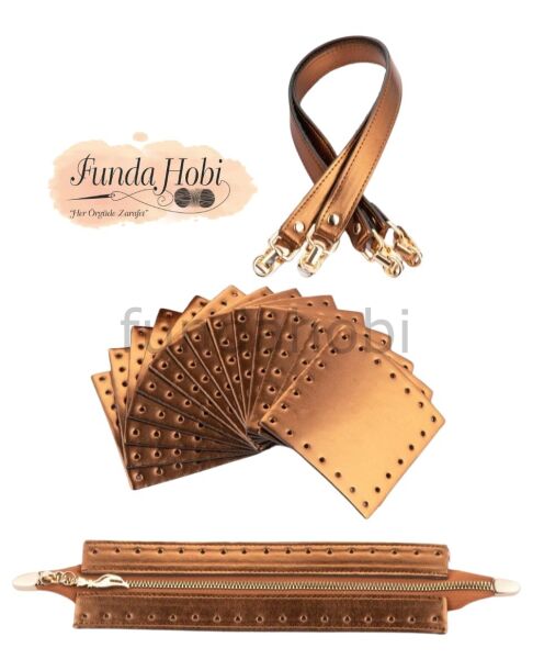 Kare Parçalı Çanta Seti KAHVERENGİ