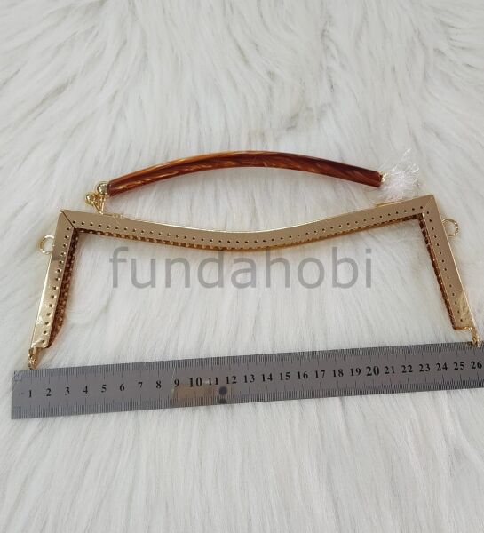 Akrilik Saplı Dikmeli Metal Çanta Bursu Gold