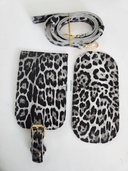 Leopar Desen Çanta Kapak Seti Siyah