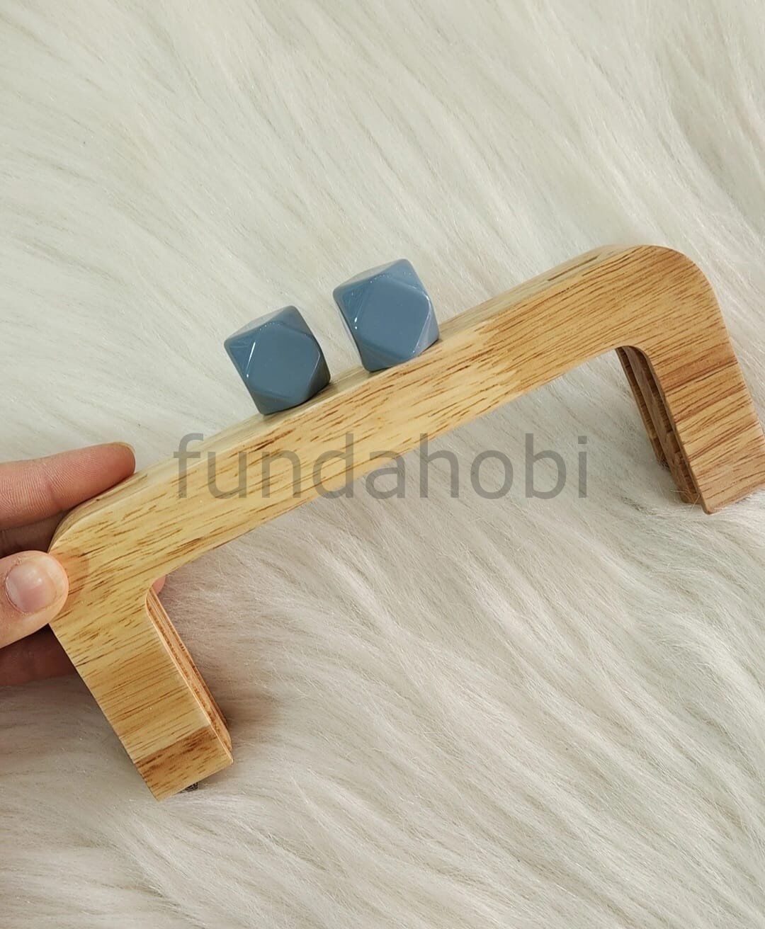 Boncuklu Mıknatıslı&Vidalı Ahşap Burs Mavimsi Gri