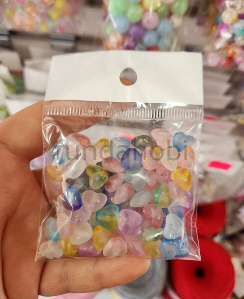 Renkli Buzlu Kalp Akrilik Boncuk Takı Yapım Malzemesi 9x10 mm - 30 gr Paket