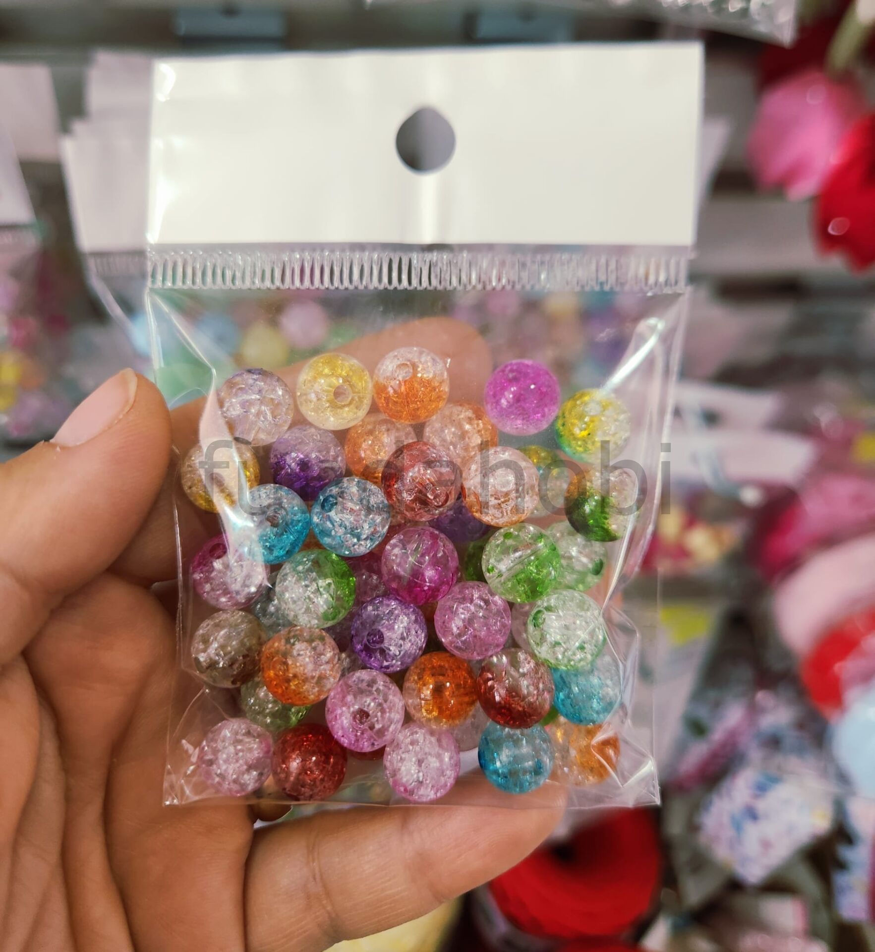 10 mm Karışık Renkli Çatlak Buzlu Akrilik Boncuk - 30 gr