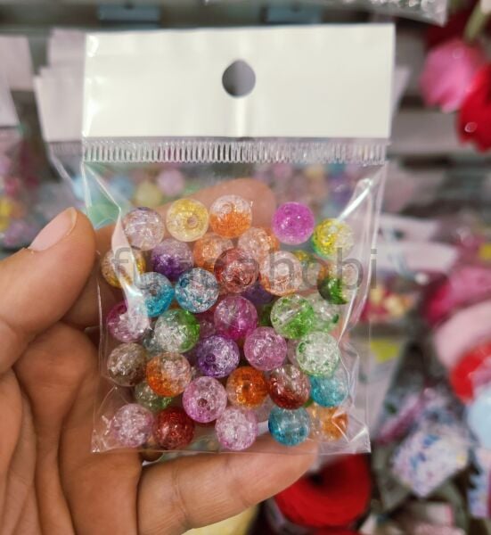 10 mm Karışık Renkli Çatlak Buzlu Akrilik Boncuk - 30 gr