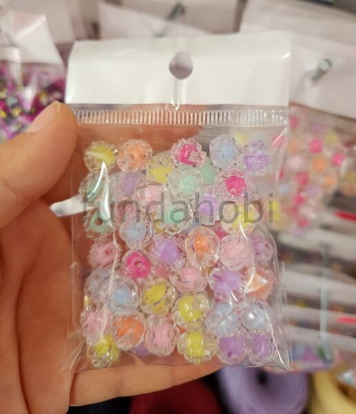 Karışık Renkli Şeffaf Gül Boncuk 10mm (30 Gram)