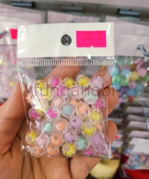 10 mm Şeffaf İçi Renkli Tırtıklı Şeker Boncuk Karışık Mix 30 gr