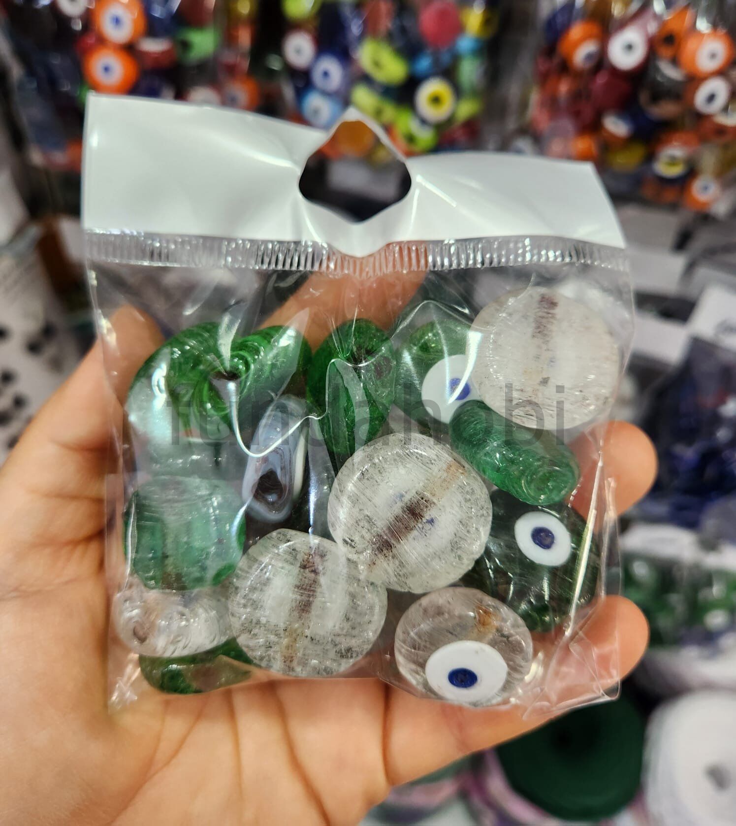 25 mm Karışık Danagözü Cam Nazar Boncuğu 25 Adet - El Yapımı Delikli Süsleme Boncuğu Seti